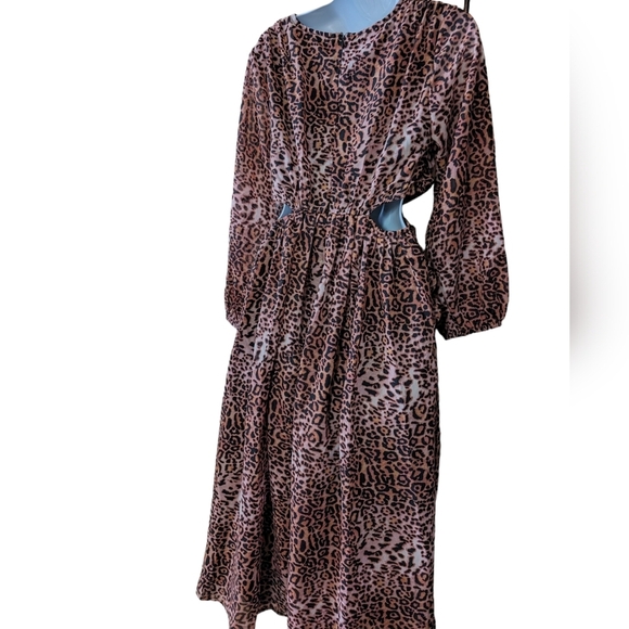 Anthropologie RANNA GILL Leopard Print Printed Cut-Out Midi Dress ~Small - Picture 5 of 7